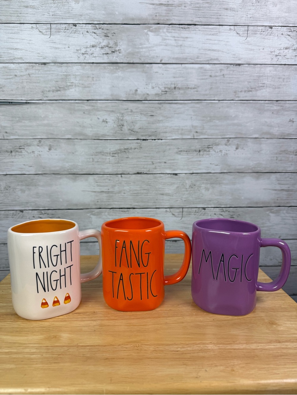Rae Dunn Halloween Ceramic Mug Set - White, Orange, Purple